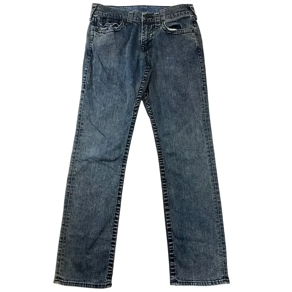True Religion Men’s Ricky Straight Jeans Size 31 Blue Acid Wash